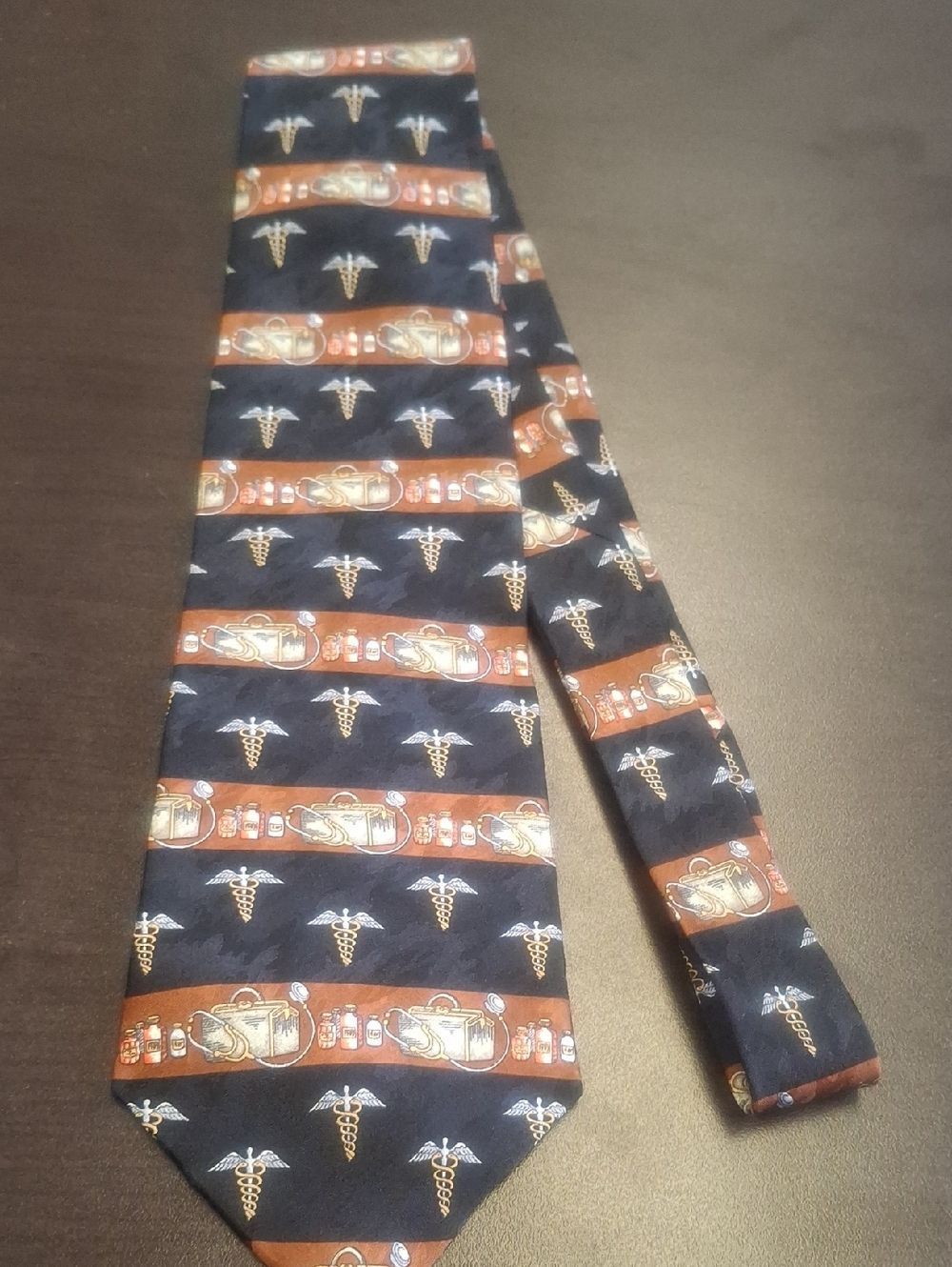 Mark Alexander Men's Navy Blue and Brown Patterned Medical Tie - NWt